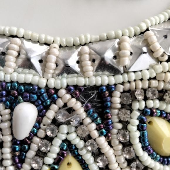 Tanjore Statement Piece Vibrant Colors Bib Style Necklace Silvertone - Picture 10 of 10